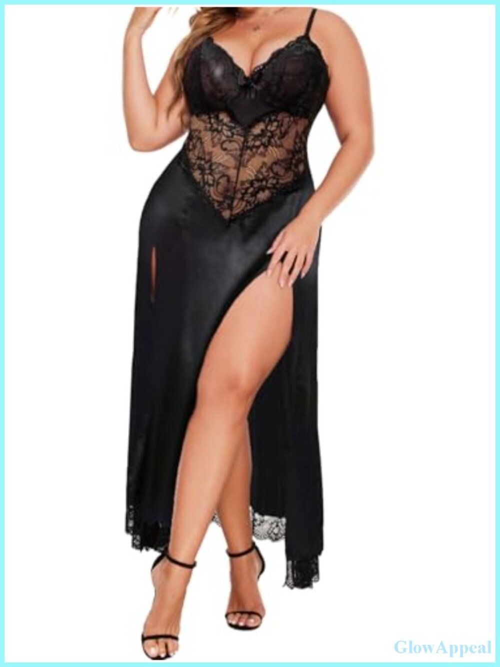 Plus Size Sexy Babydoll Lingerie Mesh Maxi Nightgown Deep V Backless Adjustable